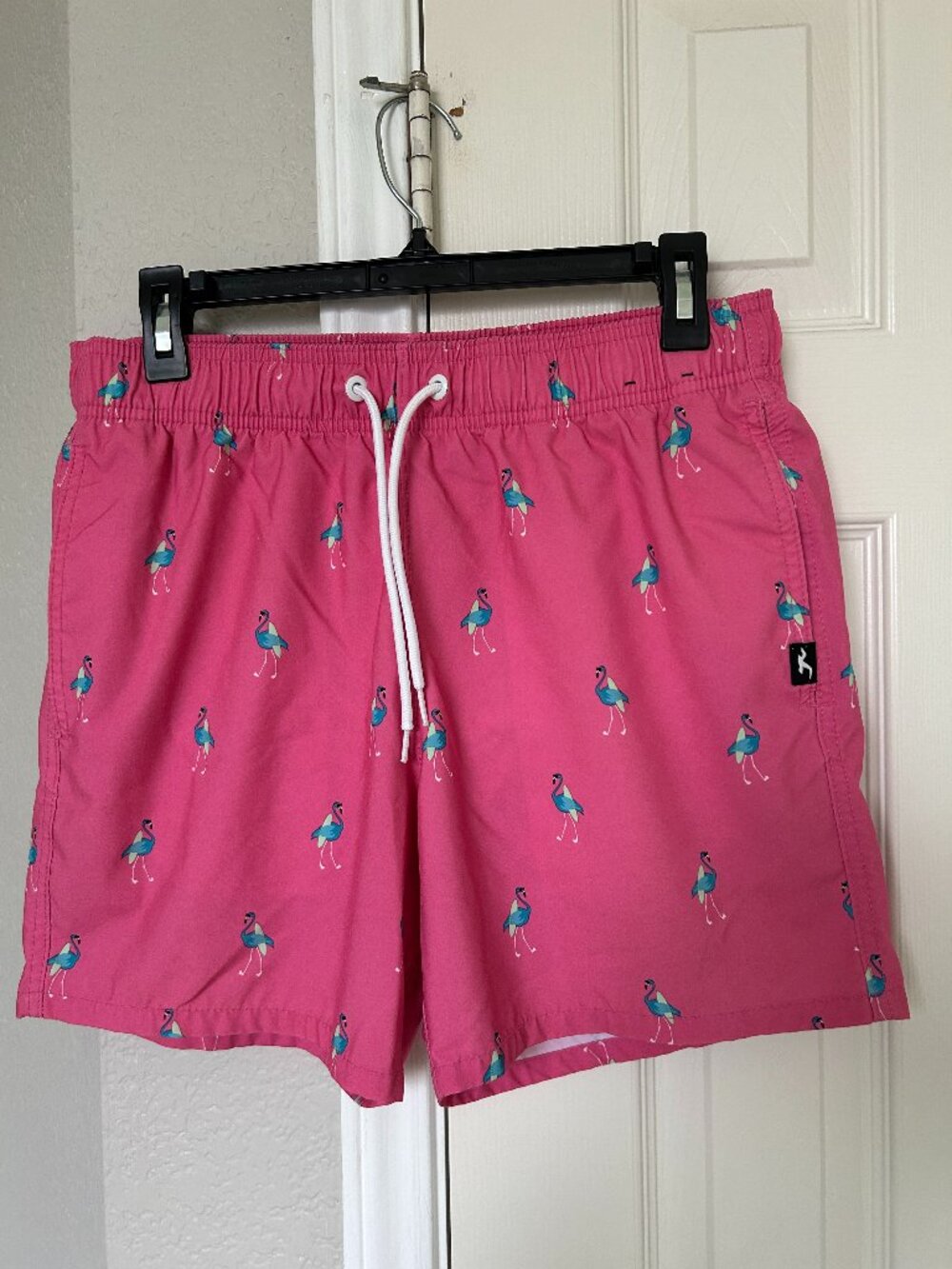 Hollister Men's Swim Trunks - Pink with Blue Flamingo Pattern - Medium